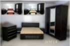 Dormitor tineret modern wenge cu pat dublu si usi glisante Sofia